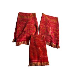 Vtg 70's Stevens Utica 2 Bath Towels & 1 Hand Towel Cotton MCM Atomic Orange Lot